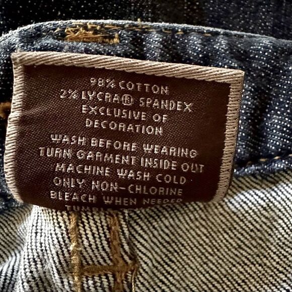 Ann Taylor Dark Blue Bootcut Jeans with Gold Sequined Floral Embroidery Size 6 - Picture 10 of 11